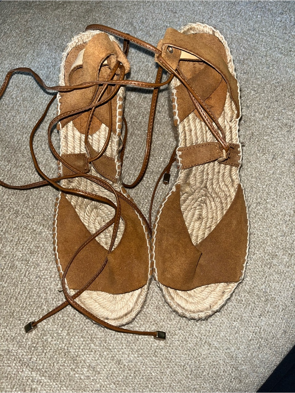 Women's Tan Suede Lace-Up Espadrille Sandal